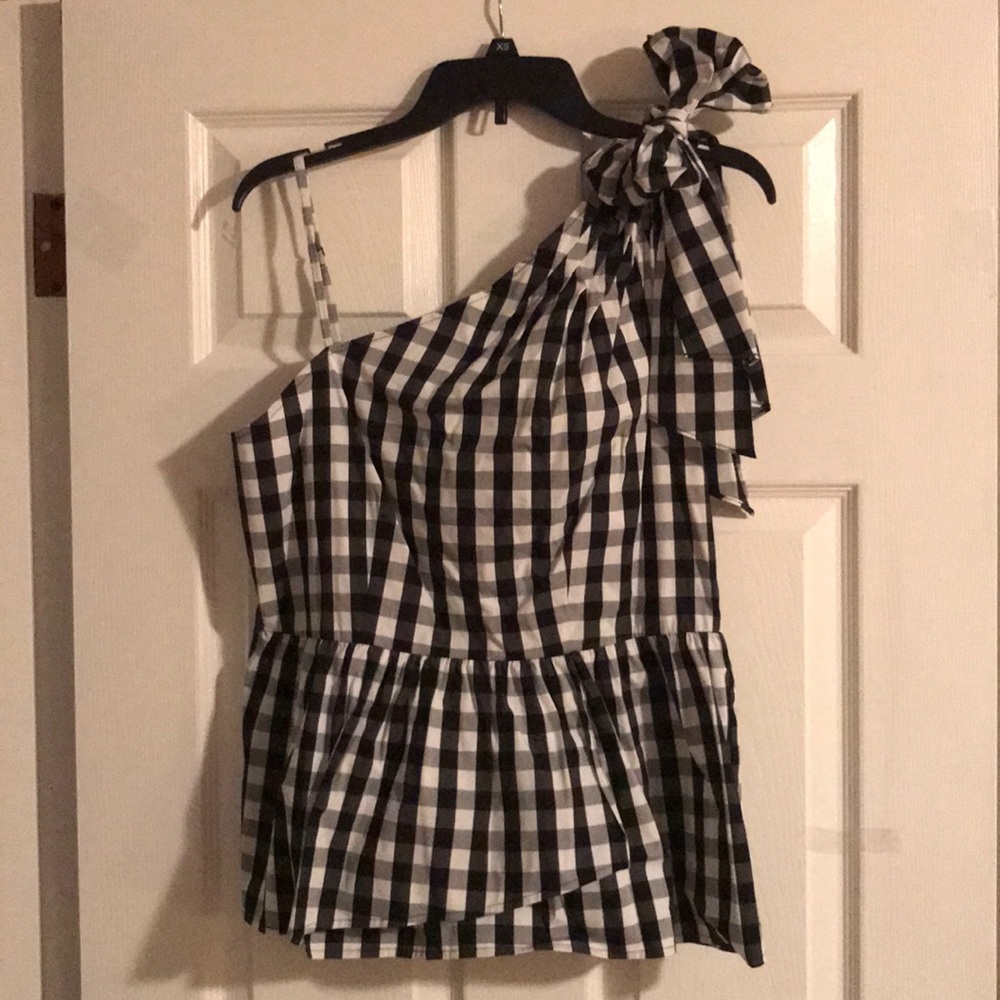 NWT Black Gingham Bow Sleeve Size S